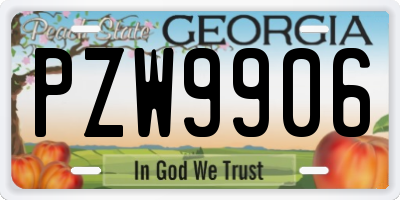GA license plate PZW9906