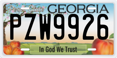 GA license plate PZW9926