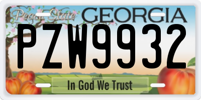 GA license plate PZW9932