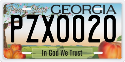 GA license plate PZX0020