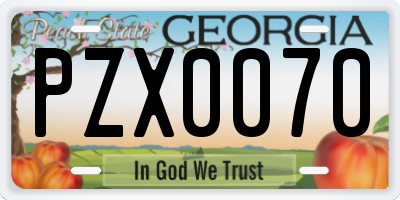 GA license plate PZX0070