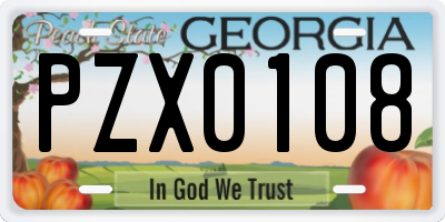 GA license plate PZX0108