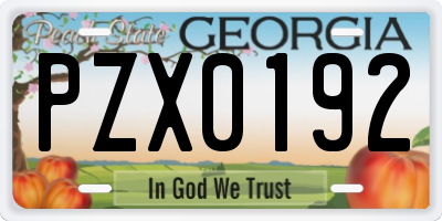 GA license plate PZX0192