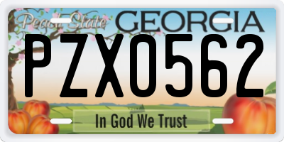 GA license plate PZX0562