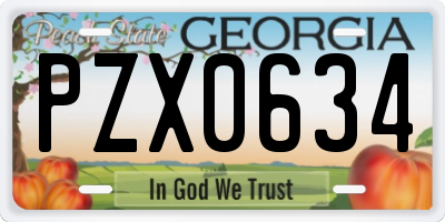 GA license plate PZX0634