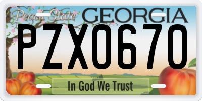 GA license plate PZX0670
