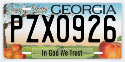 GA license plate PZX0926