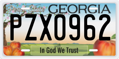 GA license plate PZX0962