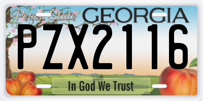 GA license plate PZX2116