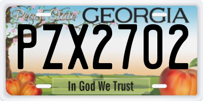 GA license plate PZX2702