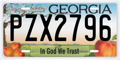 GA license plate PZX2796