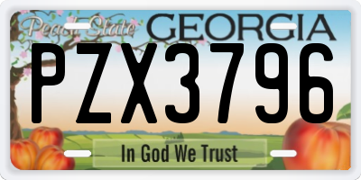 GA license plate PZX3796