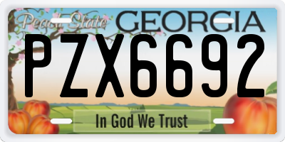 GA license plate PZX6692