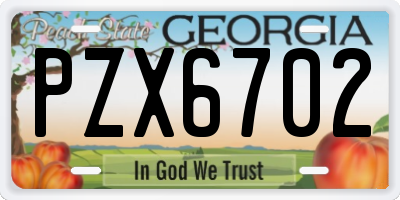 GA license plate PZX6702