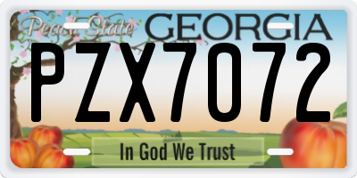 GA license plate PZX7072