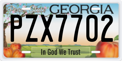GA license plate PZX7702