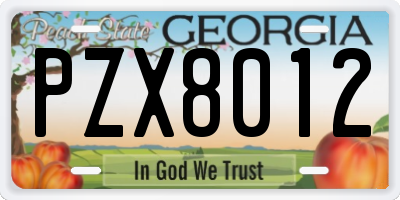 GA license plate PZX8012