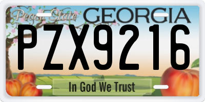 GA license plate PZX9216