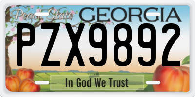 GA license plate PZX9892