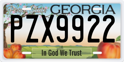 GA license plate PZX9922