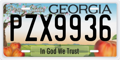 GA license plate PZX9936