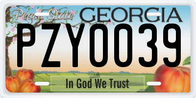 GA license plate PZY0039