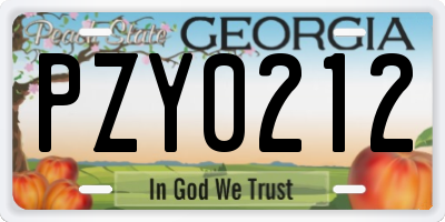 GA license plate PZY0212