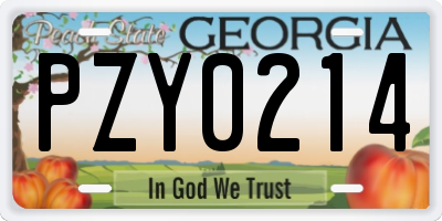 GA license plate PZY0214