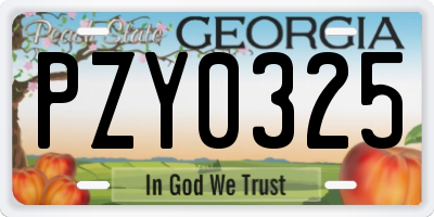 GA license plate PZY0325