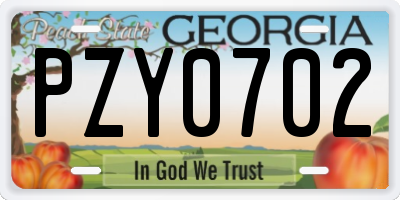 GA license plate PZY0702
