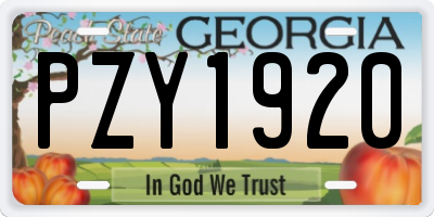 GA license plate PZY1920