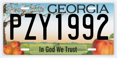 GA license plate PZY1992