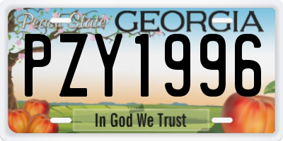 GA license plate PZY1996