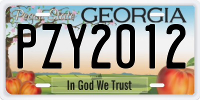GA license plate PZY2012