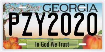 GA license plate PZY2020