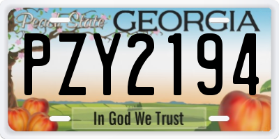 GA license plate PZY2194
