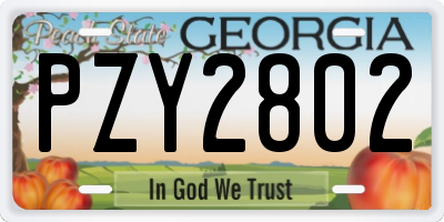 GA license plate PZY2802