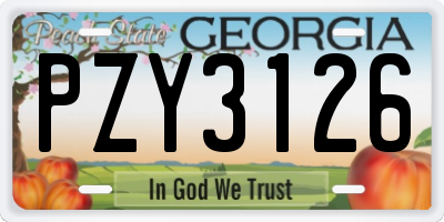 GA license plate PZY3126