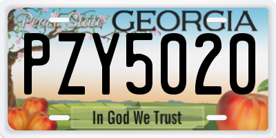 GA license plate PZY5020