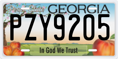 GA license plate PZY9205