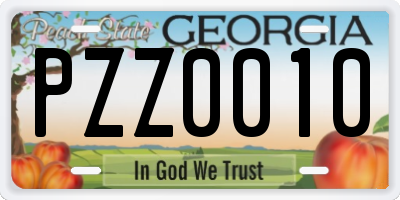 GA license plate PZZ0010