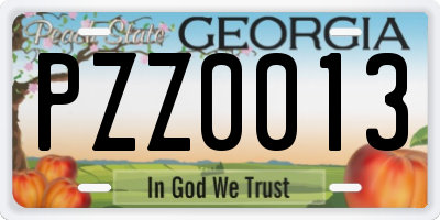 GA license plate PZZ0013