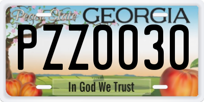 GA license plate PZZ0030