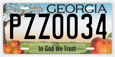 GA license plate PZZ0034