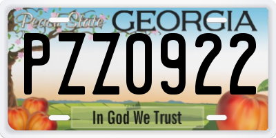 GA license plate PZZ0922