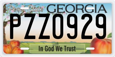GA license plate PZZ0929