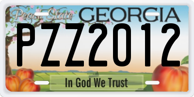GA license plate PZZ2012