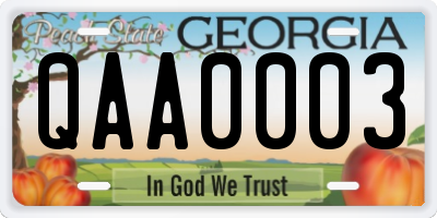 GA license plate QAA0003