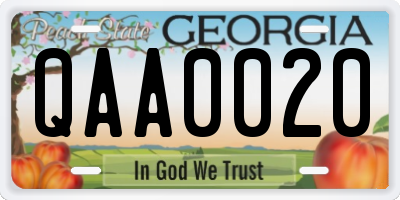 GA license plate QAA0020