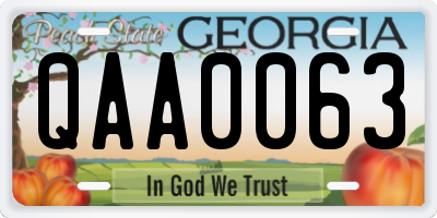 GA license plate QAA0063